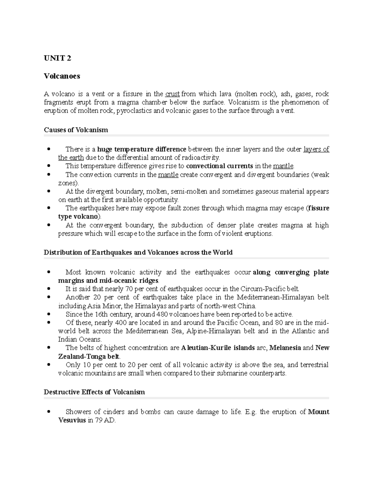 UNIT 2 Volcanoes - Lecture notes - UNIT 2 Volcanoes A volcano is a vent ...