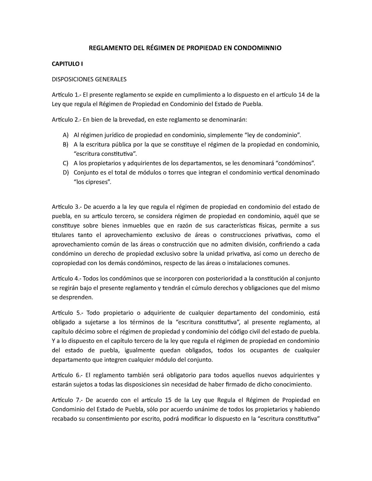 Reglamento Condominio Reglamento Del RÉgimen De Propiedad En Condominnio Capitulo I 7133