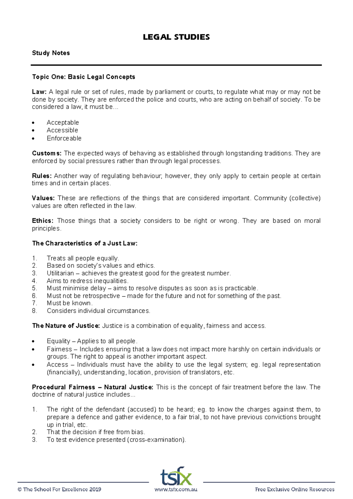 The School for Excellence - prelim notes - LEGAL STUDIES Study Notes ...