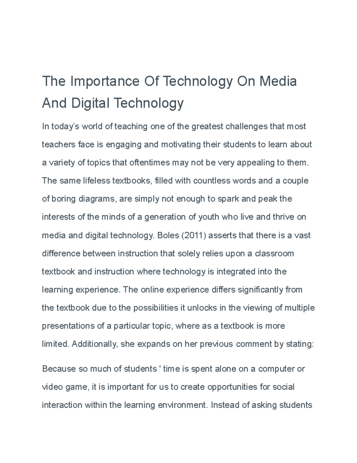 impact of media and technology essay