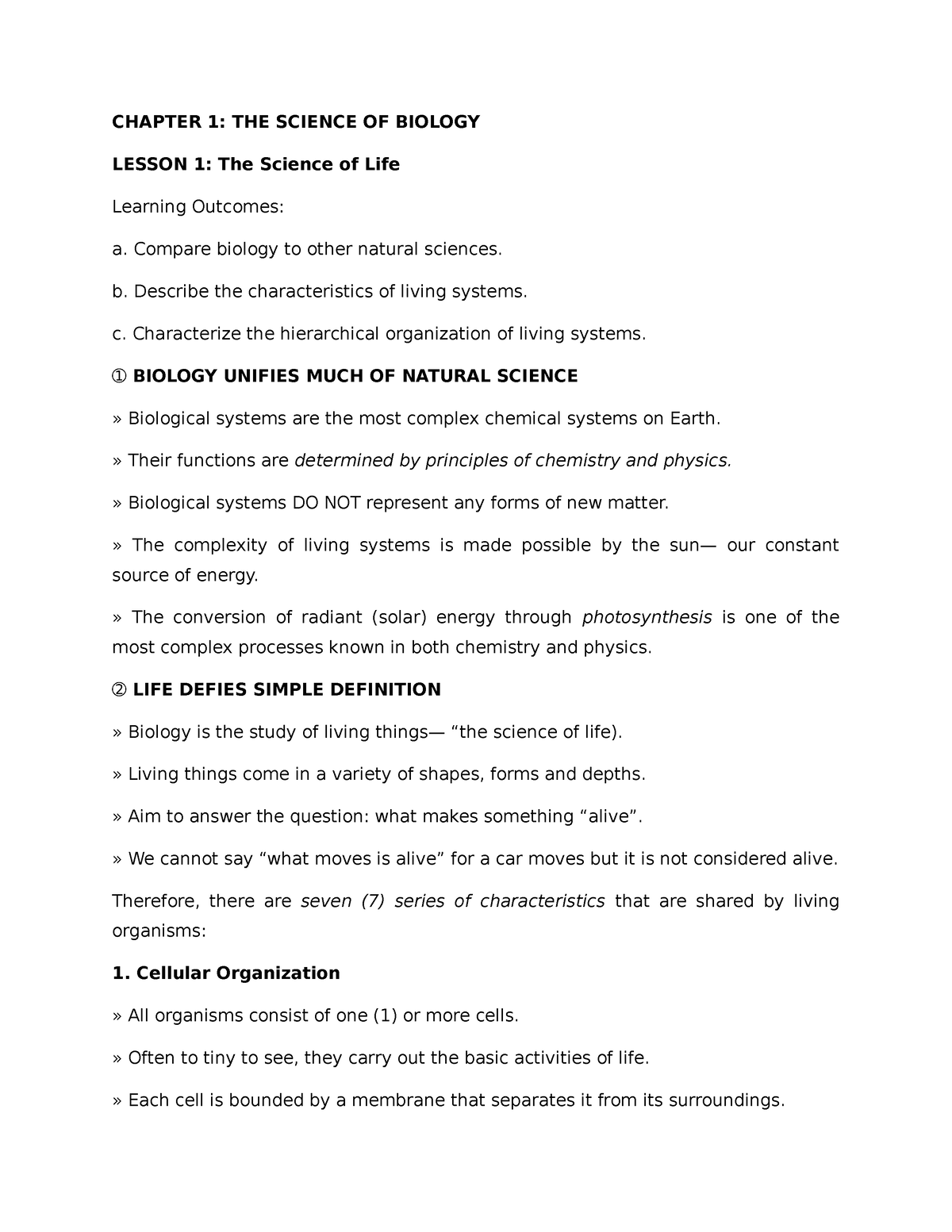 Biology - The Science Of Biology Lecture Notes - CHAPTER 1: THE SCIENCE ...