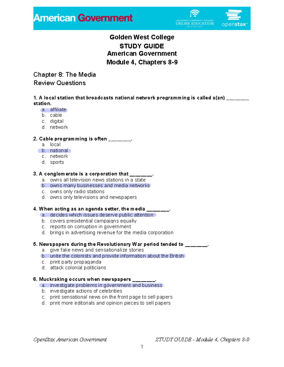 American Government Ch. 8-9 Study Guide - OpenStax American Government ...