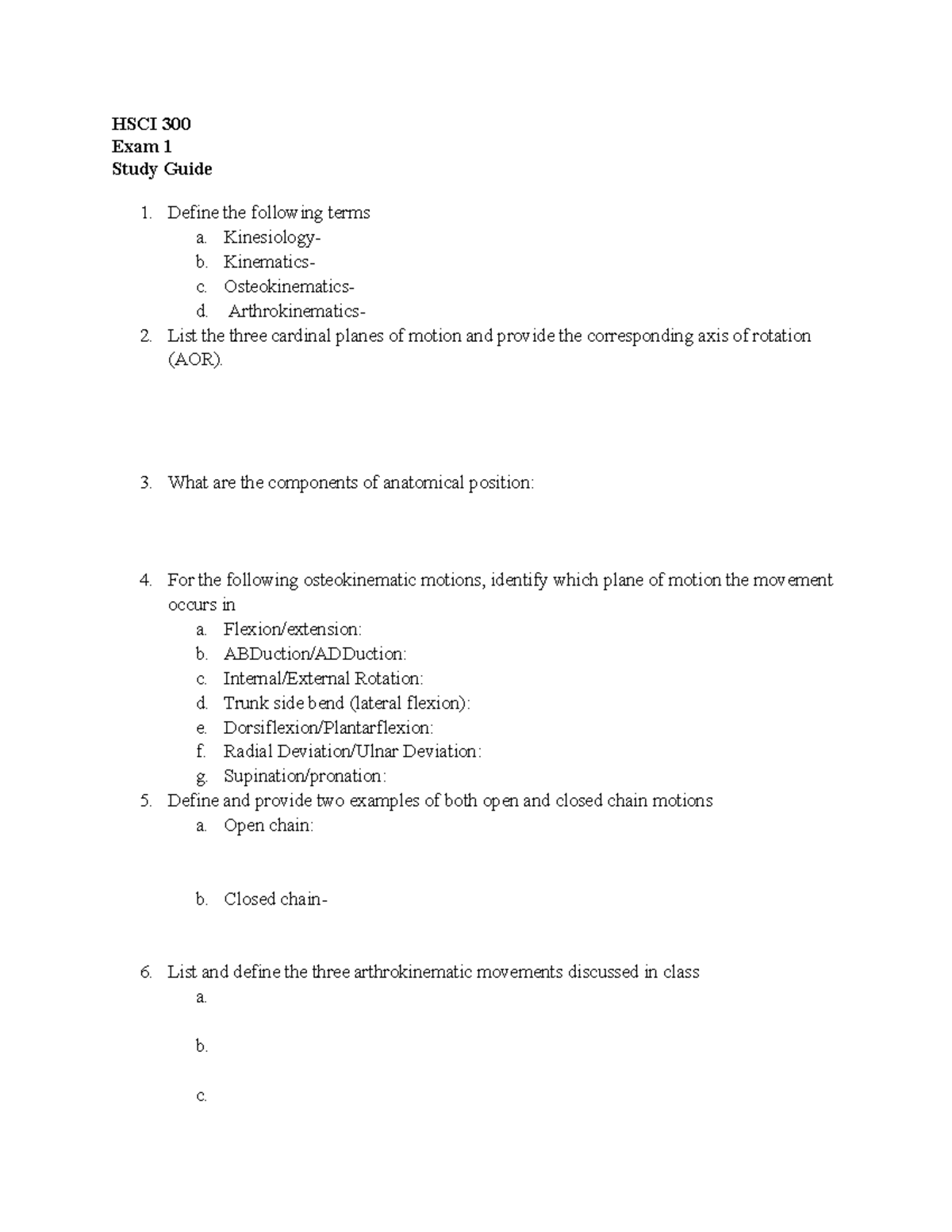 HSCI 300 Exam 1 Study guide (Student Copy) - HSCI 300 Exam 1 Study ...