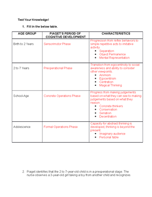 NR222 Piaget Test Your Knowledge Answers 2 Test Your Knowledge