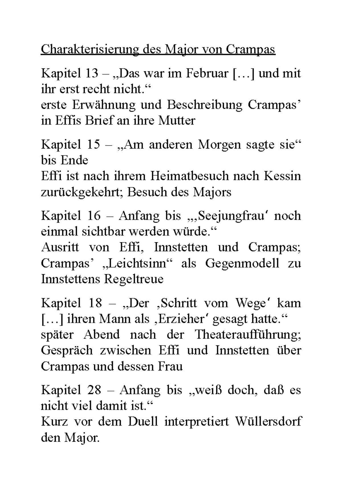 Charakterisierung Von Effi Briest Major von Crampas - Vorlesungsnotizen Thema "Effi Briest" von Theodor