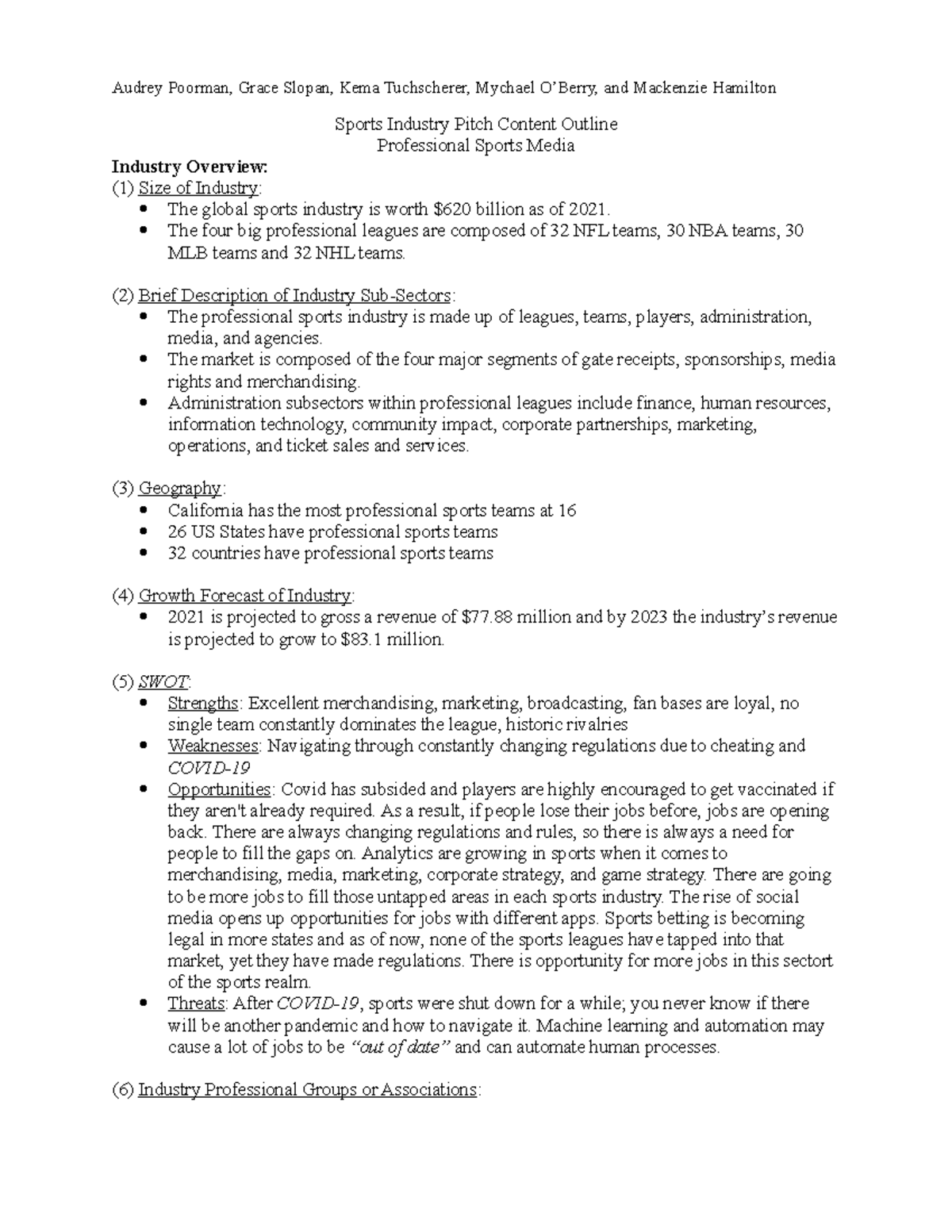Sports Industy Pitch - Speech - Sports Industry Pitch Content Outline ...