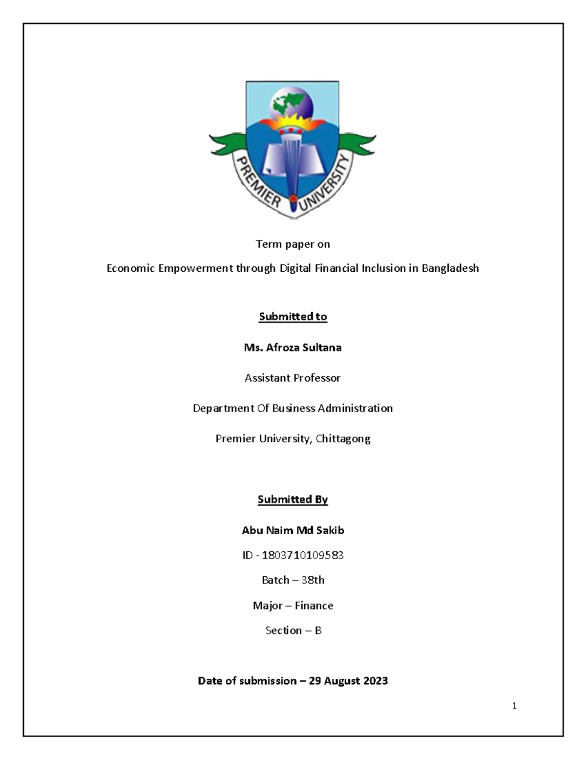 Sakib'S TERM Paper-2 - Economic Empowerment through Digital Financial ...