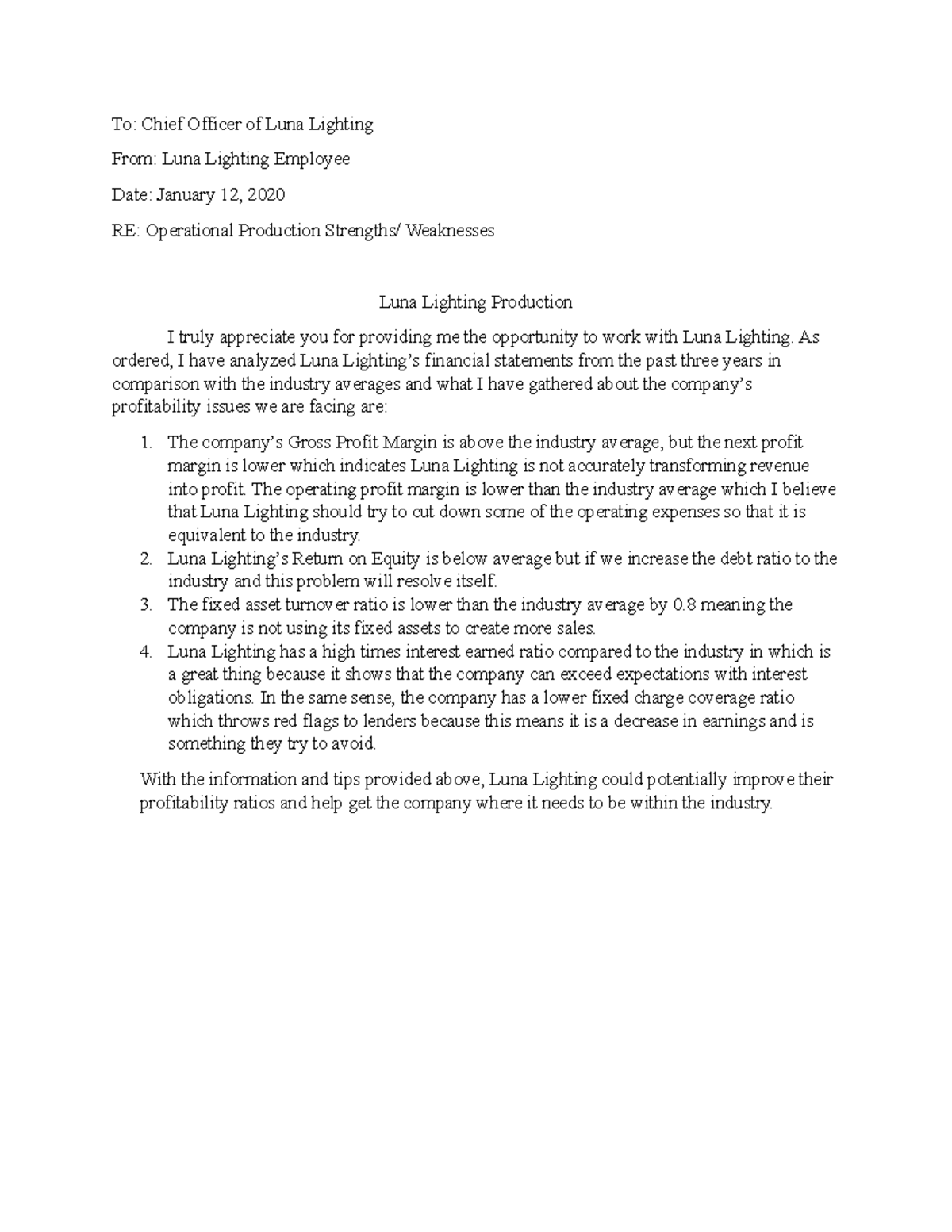 ACC486 Luna Profitability Memo to Manager To Chief Officer of Luna