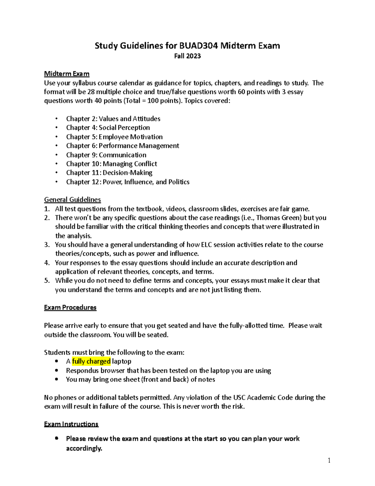 BUAD304 Midterm Exam Study Guide - Study Guidelines For BUAD304 Midterm ...