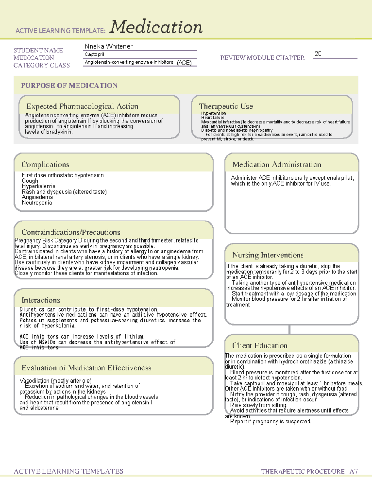 Ati Med Captopril - STUDENT NAME MEDICATION REVIEW MODULE CHAPTER