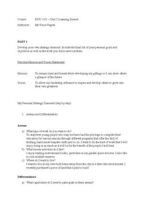 BUS 1101 - Unit 6 Learning Journal - Q 1. Create Four To Five S-M-A-R-T ...