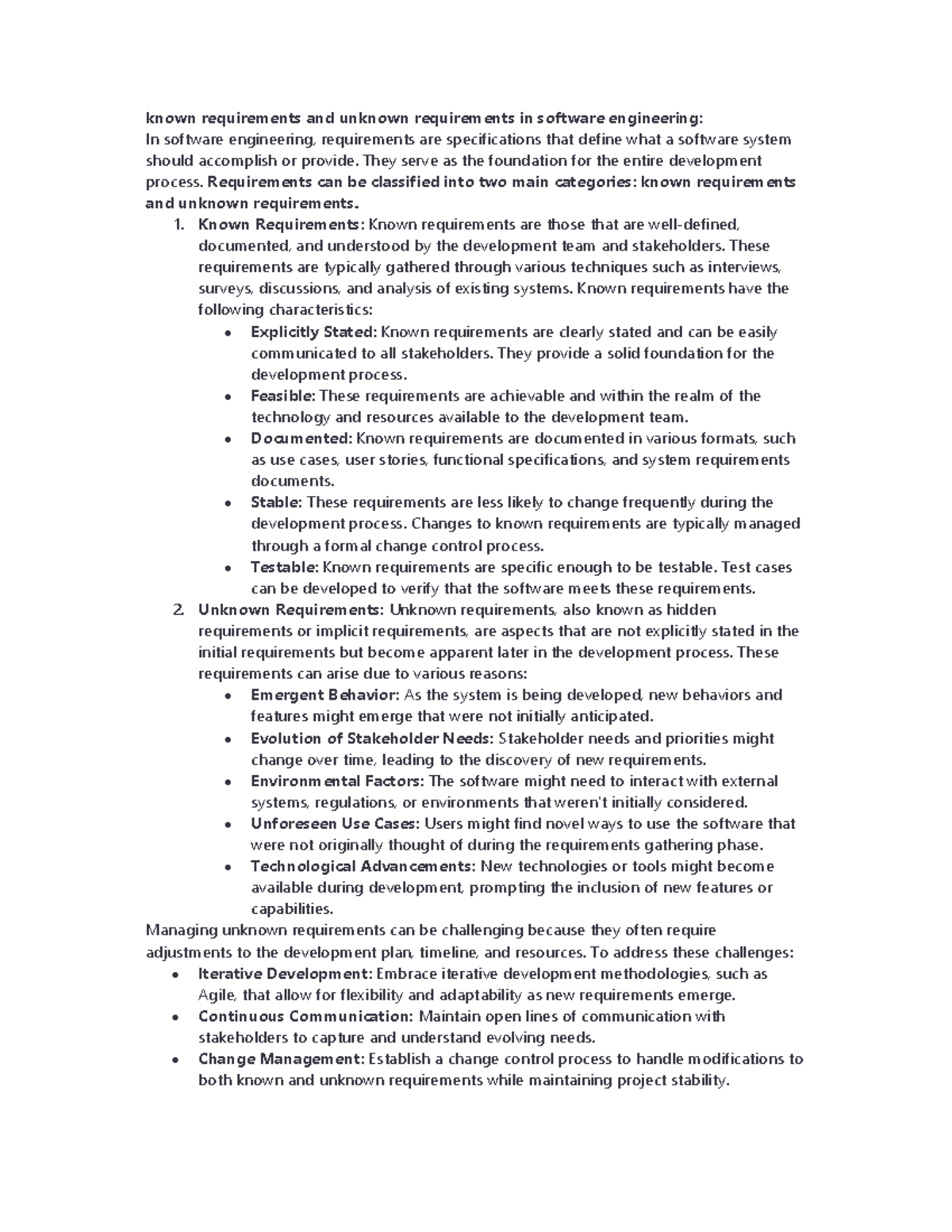 SE Notes unit 2 - software engineering - known requirements and unknown ...