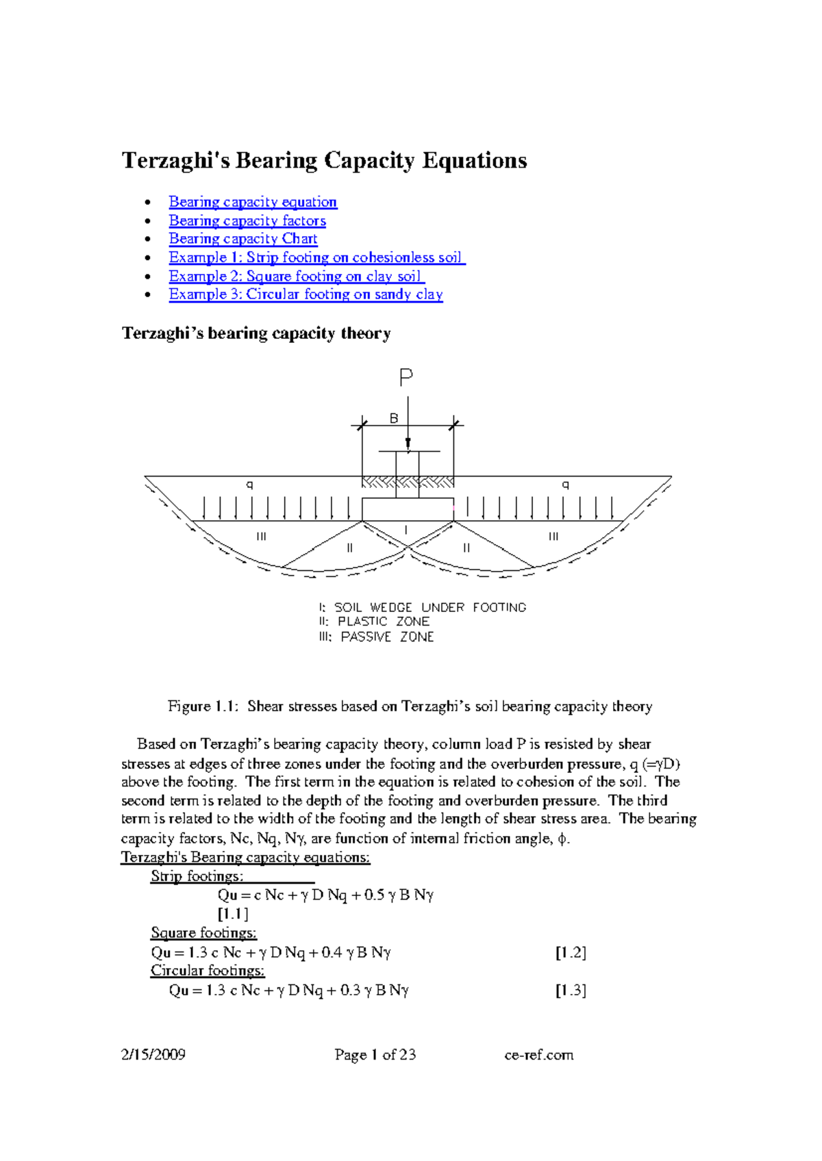 Terzaghi - TO HELP - Terzaghi's Bearing Capacity Equations Bearing ...