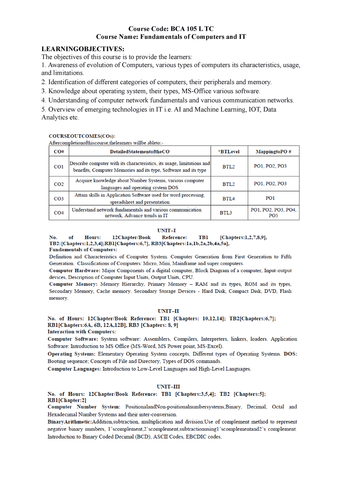 UNIT 1 Fundamentals Of Information Technology - Course Code: BCA 105 L ...