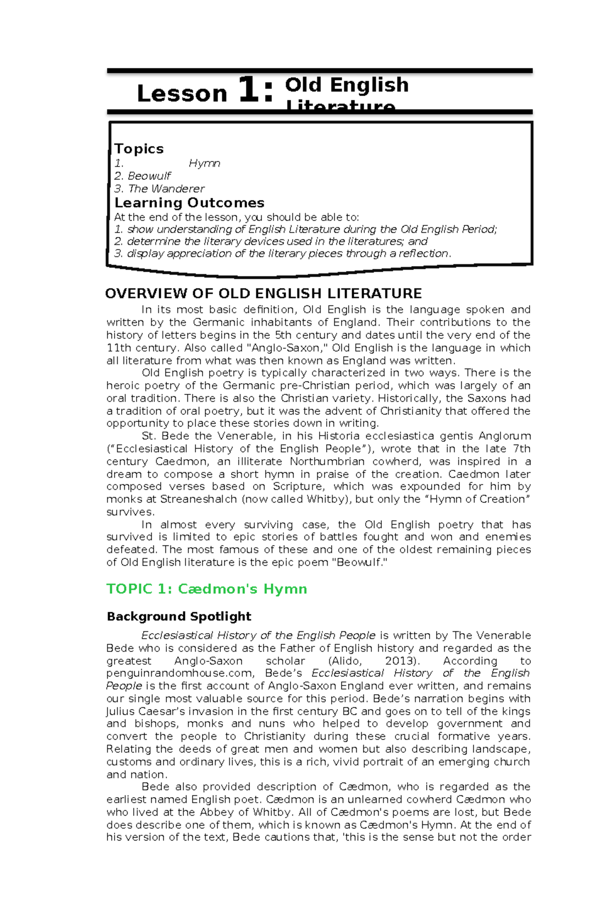 ModuleinEAL Lecture notes In its most basic definition, Old