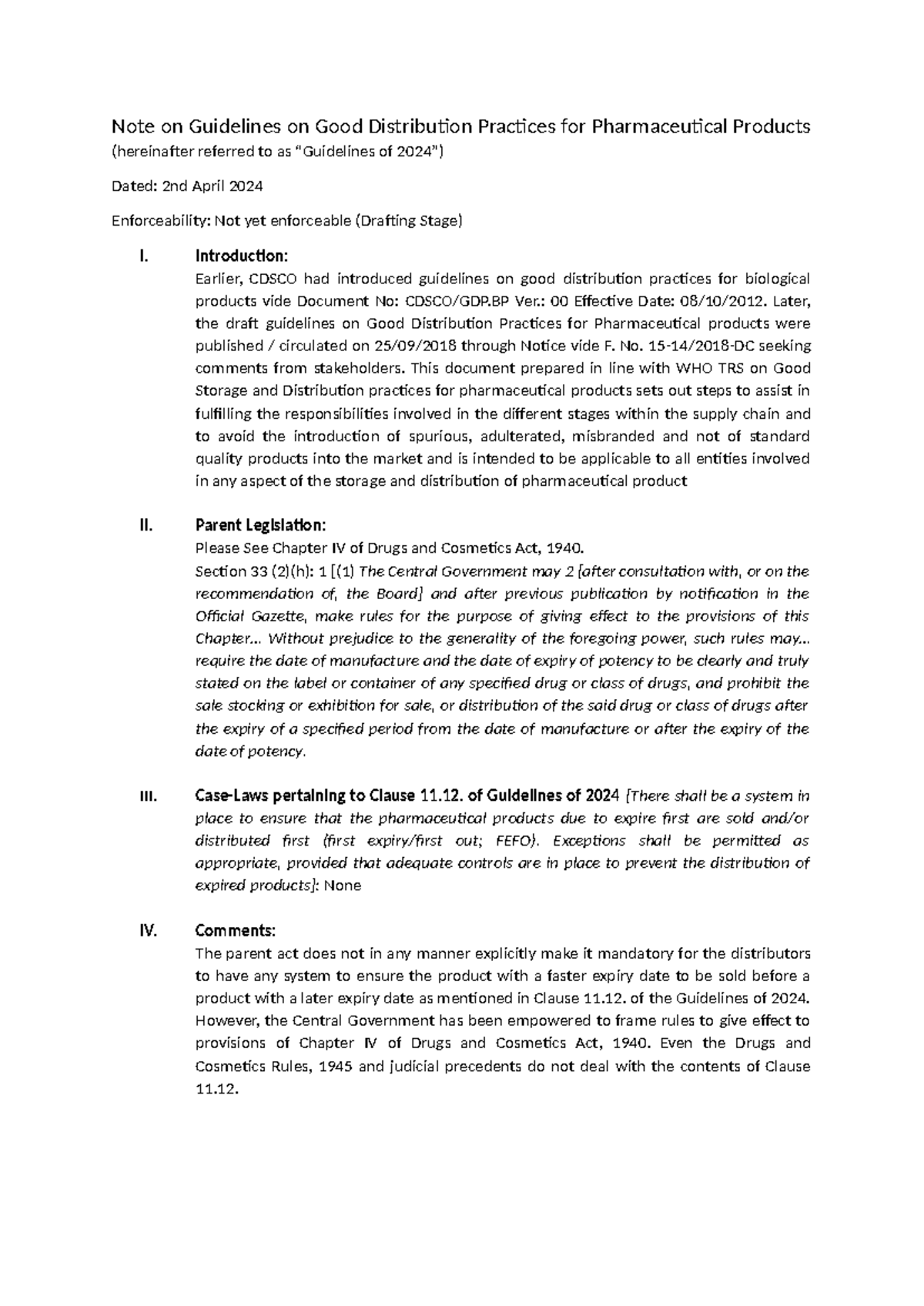 Note on Guidelines on Good Distribution Practices for Pharmaceutical ...