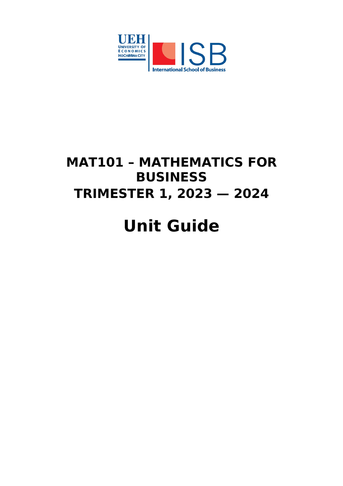 MAT101 MB Trimester 1 2023 2024 ISB MAT101 MATHEMATICS FOR