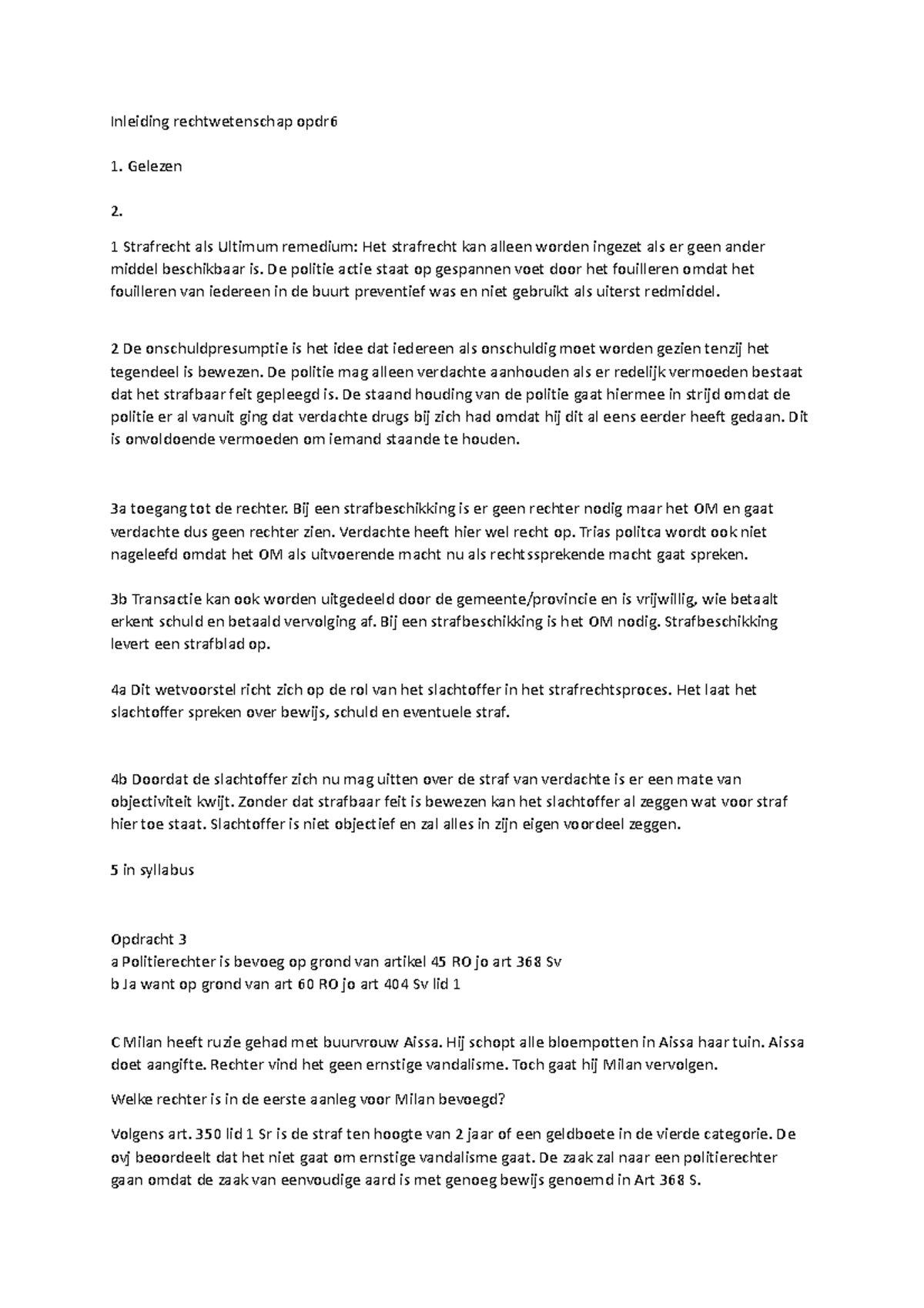 Inleiding Rechten Werkgroep Opdracht 6 - Inleiding Rechtwetenschap Opdr ...