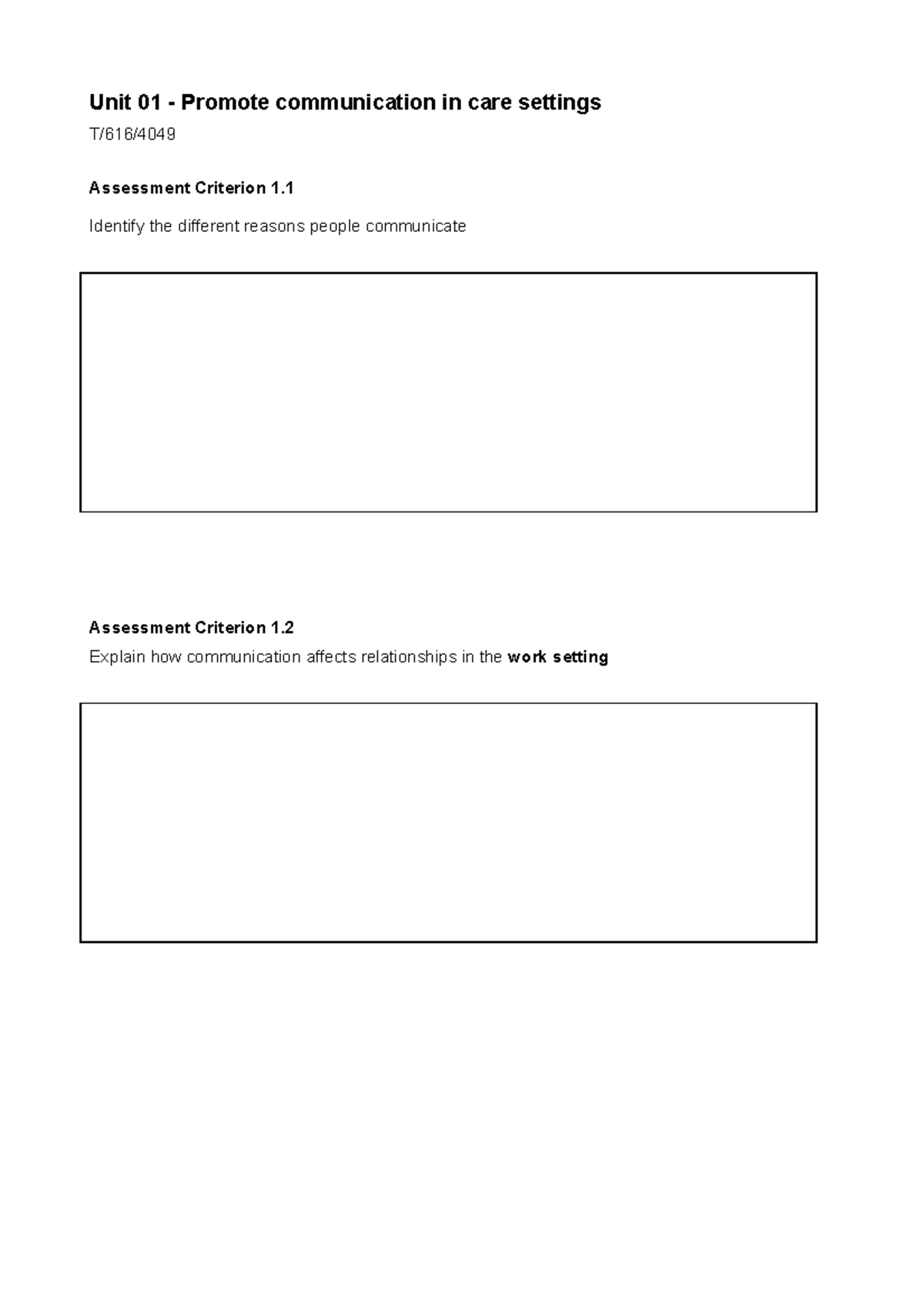 Adult Care Level 3 - Unit 1 Activities - Unit 01 - Promote ...
