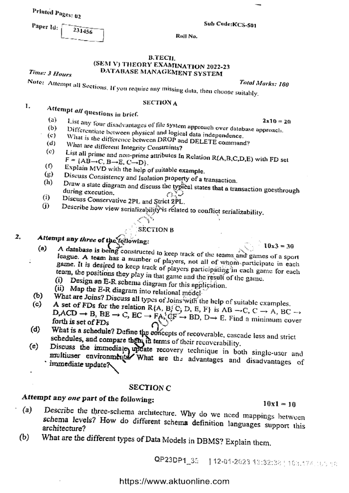 Btech cs 5 sem database management system kcs 50jan 2023 - B.Tech CSE ...