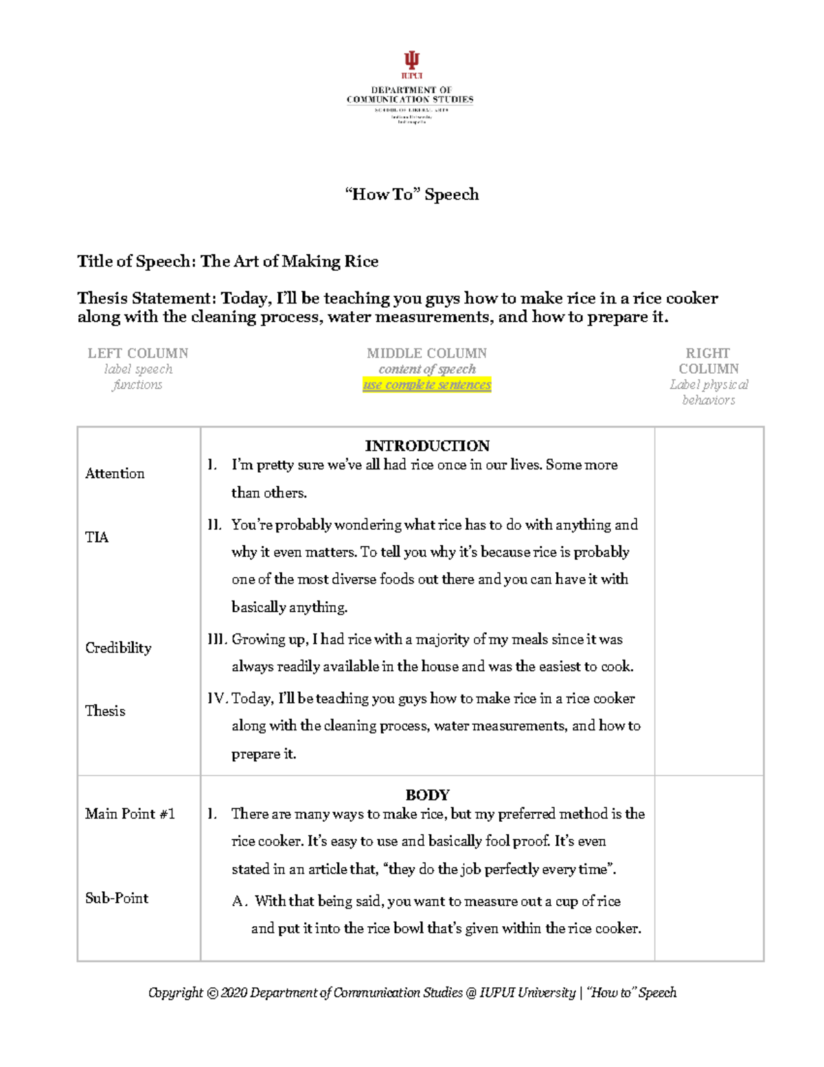 How To Speech Outline - Copyright © 2020 Department Of Communication ...