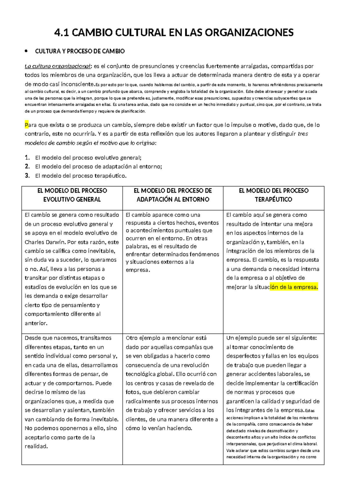4 - resumen - 4 CAMBIO CULTURAL EN LAS ORGANIZACIONES CULTURA Y PROCESO ...