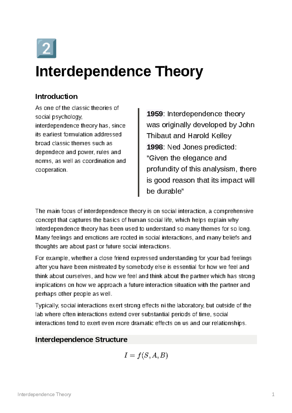 PSYC3002 Interdependence Theory - Interdependence Theory 1 ± ...