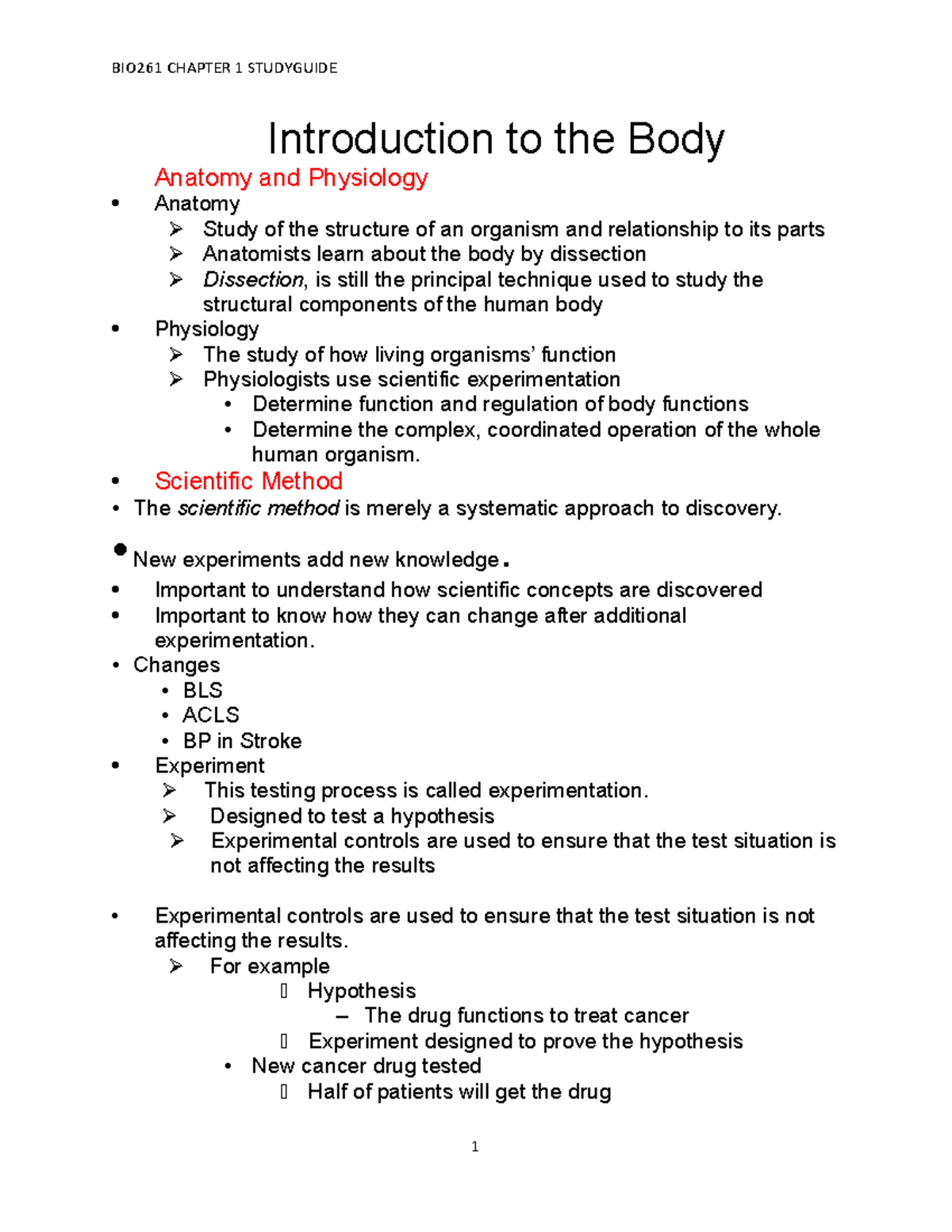 Chapter 1 Study Guide BIO 261 - Introduction To The Body Anatomy And ...