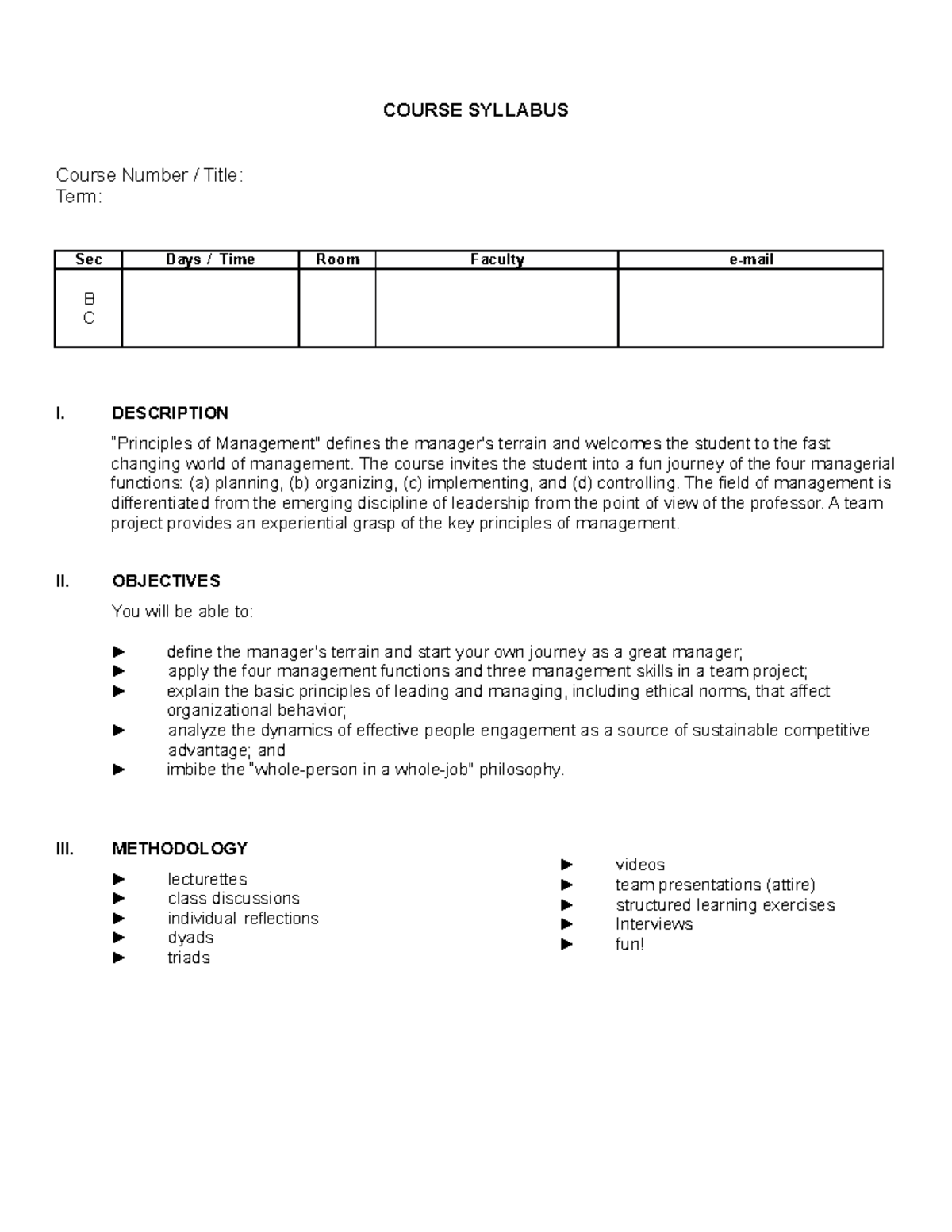 Syllabus Prinof Bus Org Mgt - COURSE SYLLABUS Course Number / Title ...