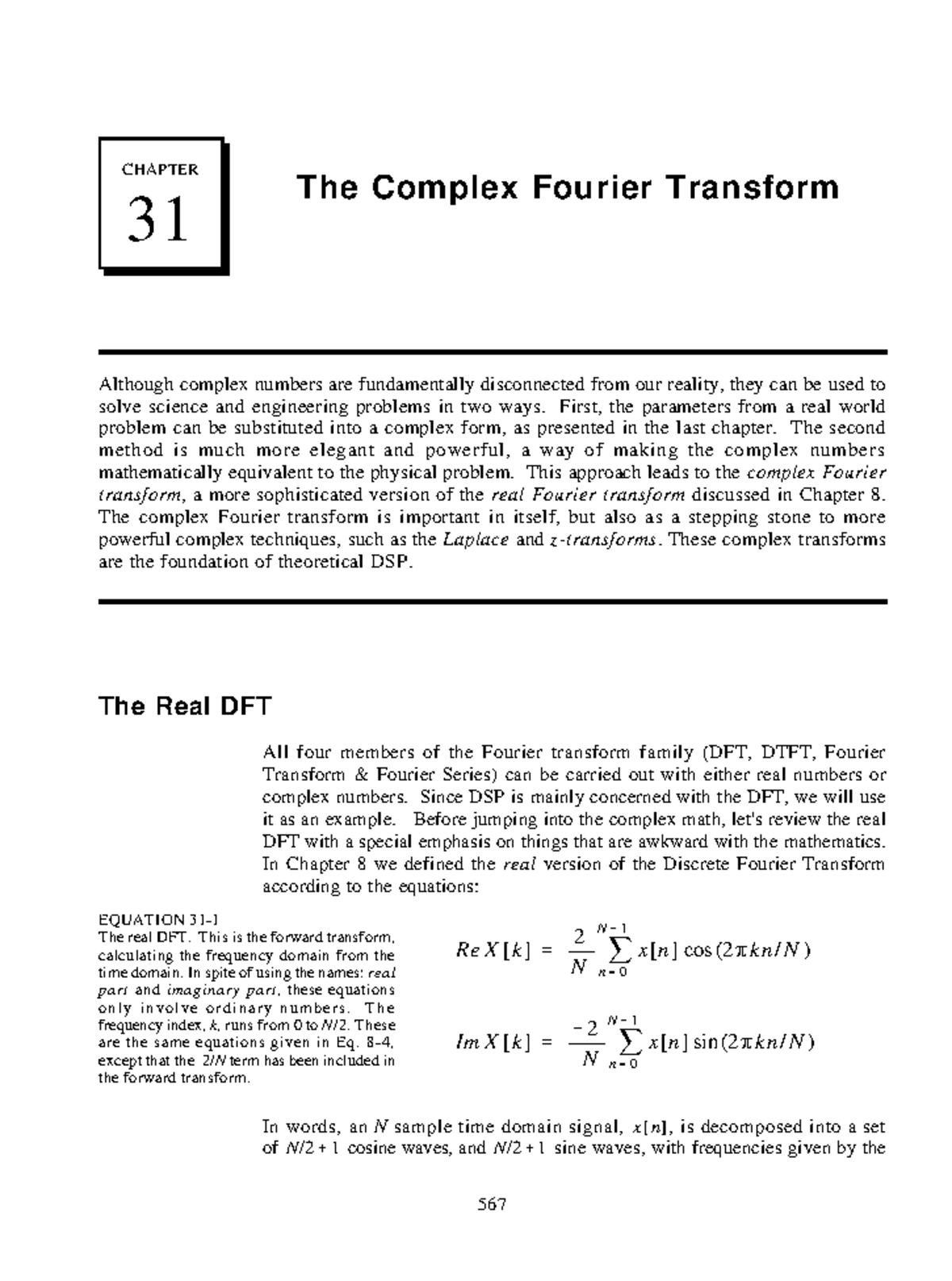 The Complex Fourier Transform - 567 ####### CHAPTER 31 Re X [ k] ' 2 N ...