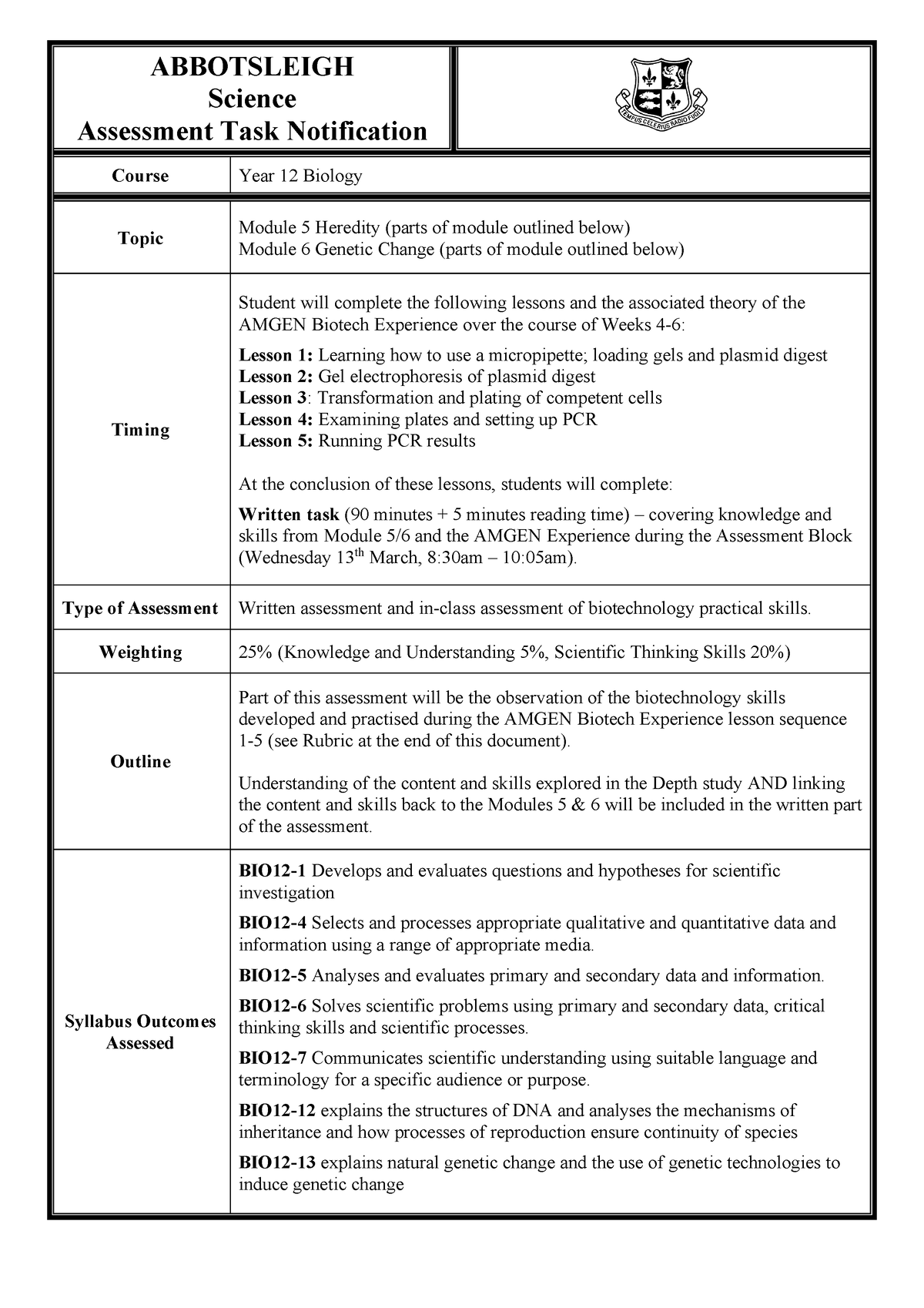 AN Task2 Biology 20241 ABBOTSLEIGH Science Assessment Task