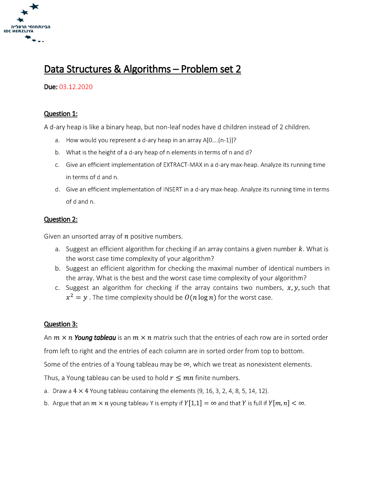 data structure assignment problem