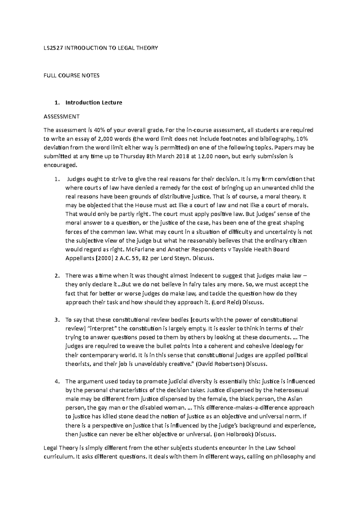 FULL- Course- Notes LEGAL THEORY - LS2527 INTRODUCTION TO LEGAL THEORY ...