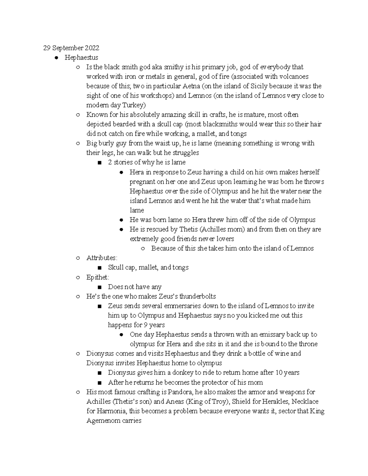Greek Mythology Notes 11-2 - 29 September 2022 Hephaestus Is the black ...
