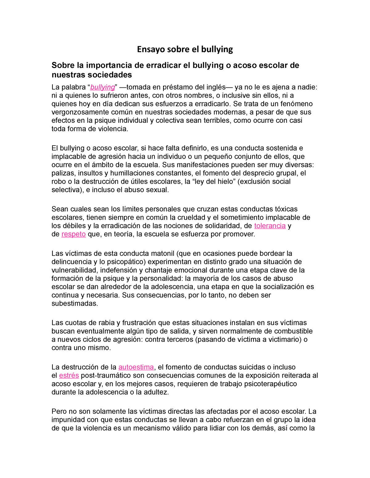 Ensayo Sobre El Bullying Ensayo Sobre El Bullying Sobre La Importancia De Erradicar El 8822