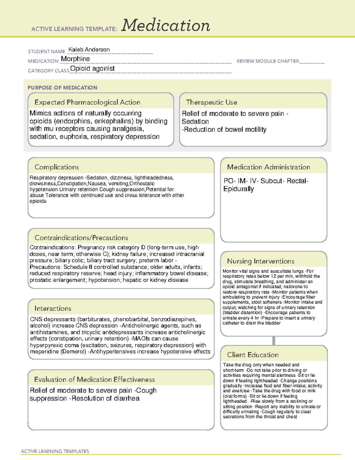 ATI Medication Morphine - ACTIVE LEARNING TEMPLATES Medication STUDENT ...