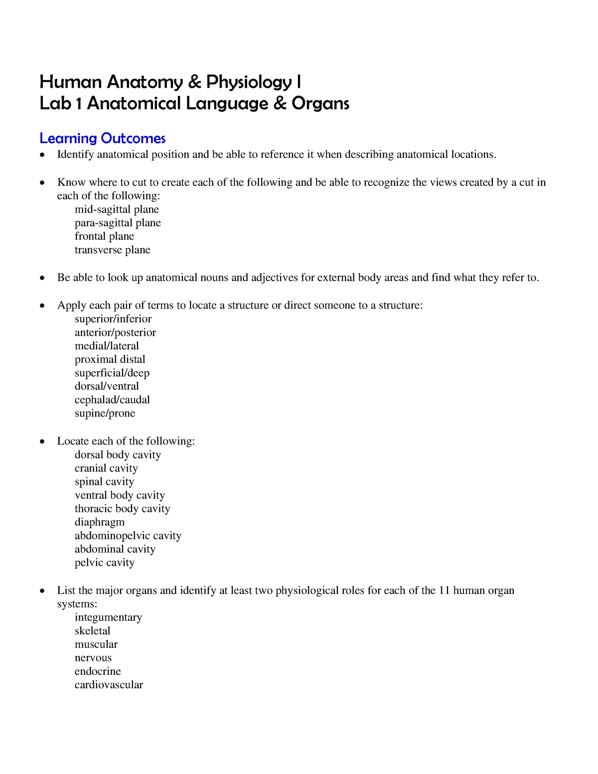 Bsb 141l Human Anatomy And Physiology I Laboratory Oer Lab 1 Anatomical Language And 1484