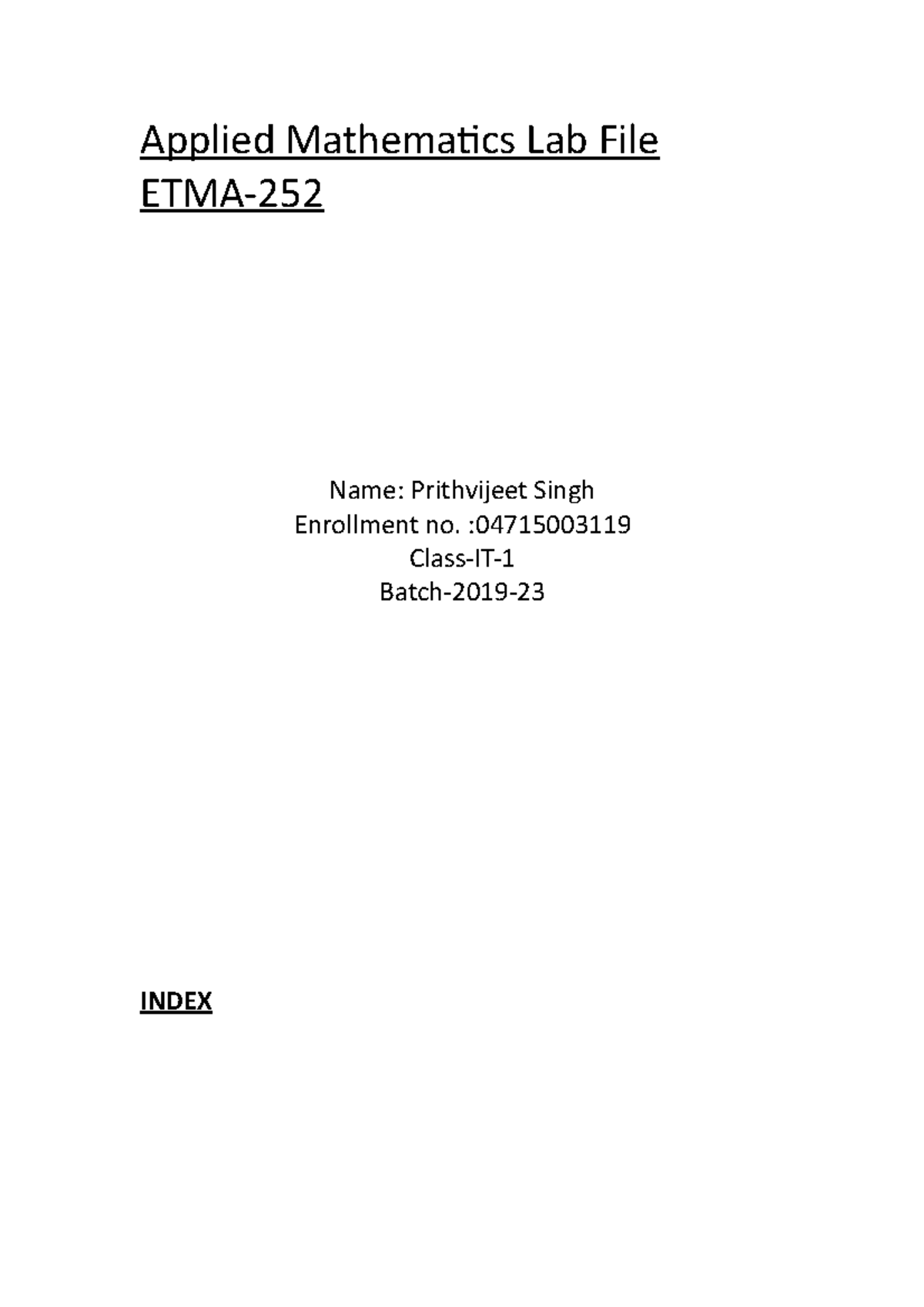 Applied Mathematics 4 Lab File Applied Mathematics Lab File ETMA