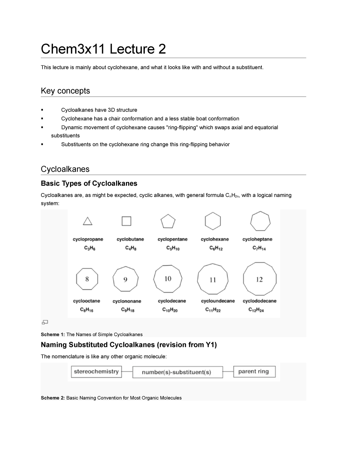 Lecture Notes Lecture 2 Cycloalkanes Chairs Ring