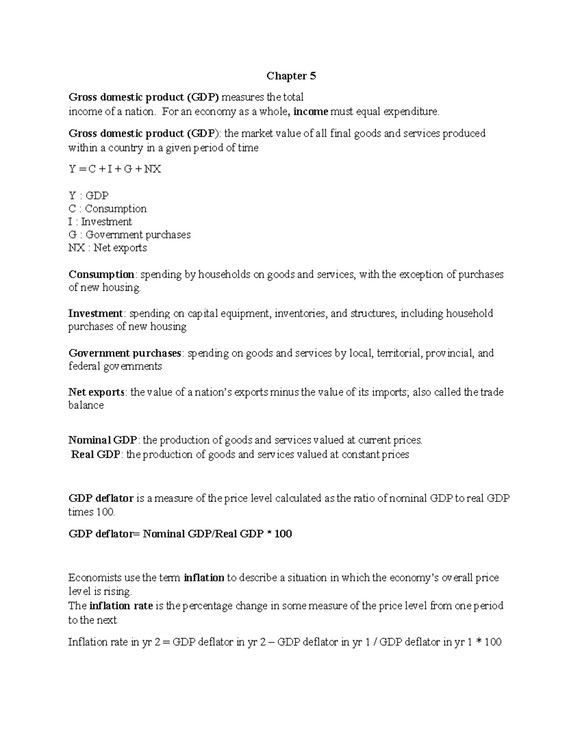 Exam - Assignment - Chapter 5 Gross domestic product (GDP) measures the ...