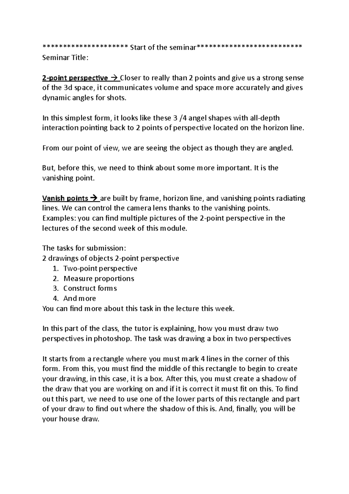 Video and Imaging Techniques (week 2) - ********************* Start of ...