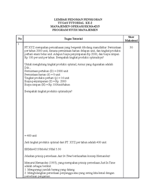Tugas 1 - EKMA4215 - LEMBAR SOAL TUGAS TUTORIAL KE- 1 Shania Bakery ...
