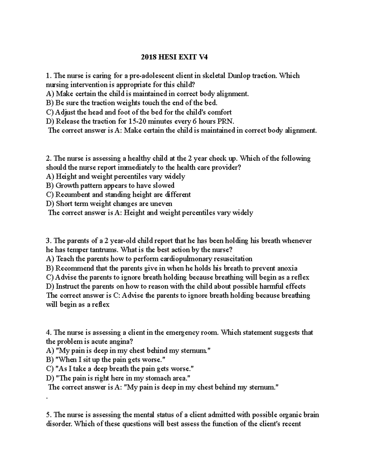 2018 HESI EXIT V4 NEW QUESTIONS AND ANSWERS DOWNLOAD TO SCORE YOUR A+ GRADE  - 2018 HESI EXIT V The - Studocu