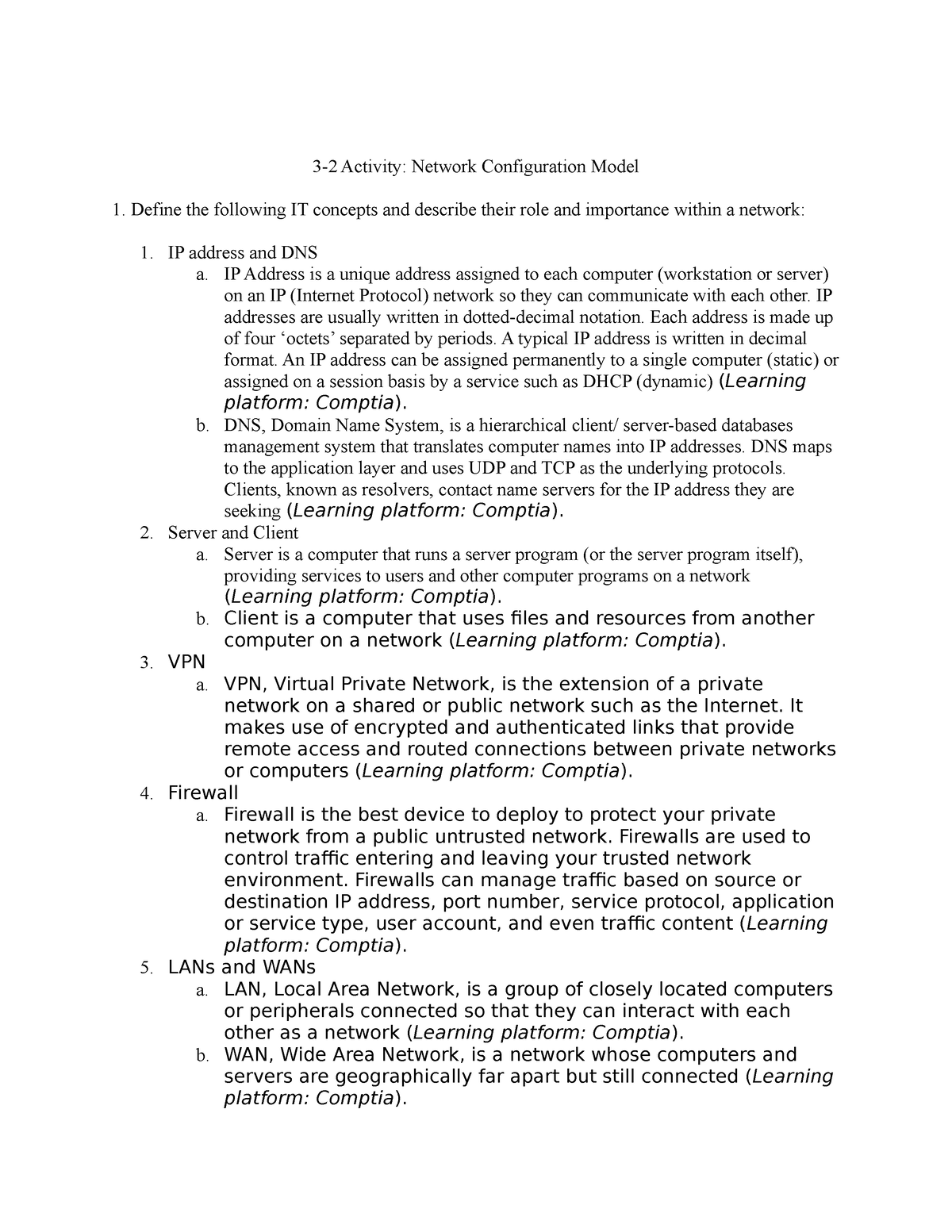 IT200 Module 3-2 - 3-2 Activity: Network Configuration Model Define The ...