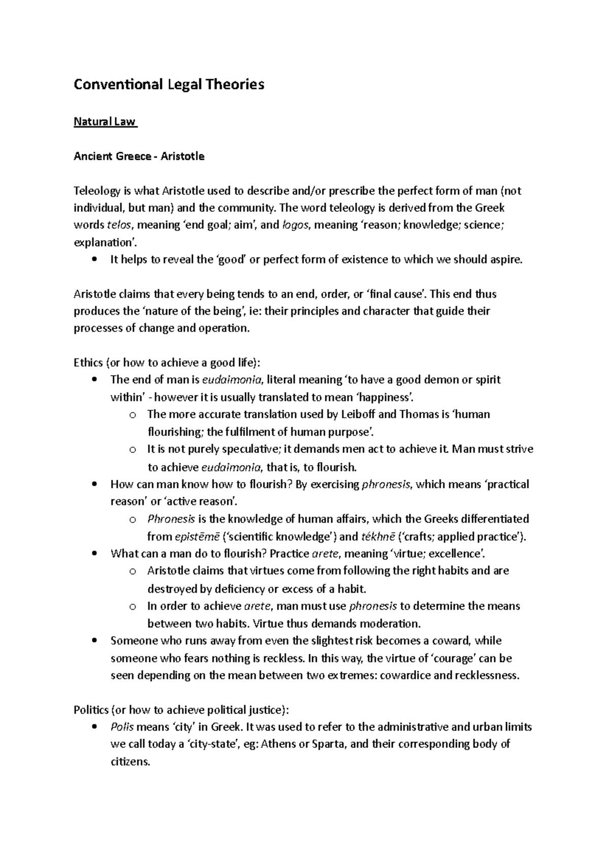 Jurisprudence exam notes - Conventional Legal Theories Natural Law ...