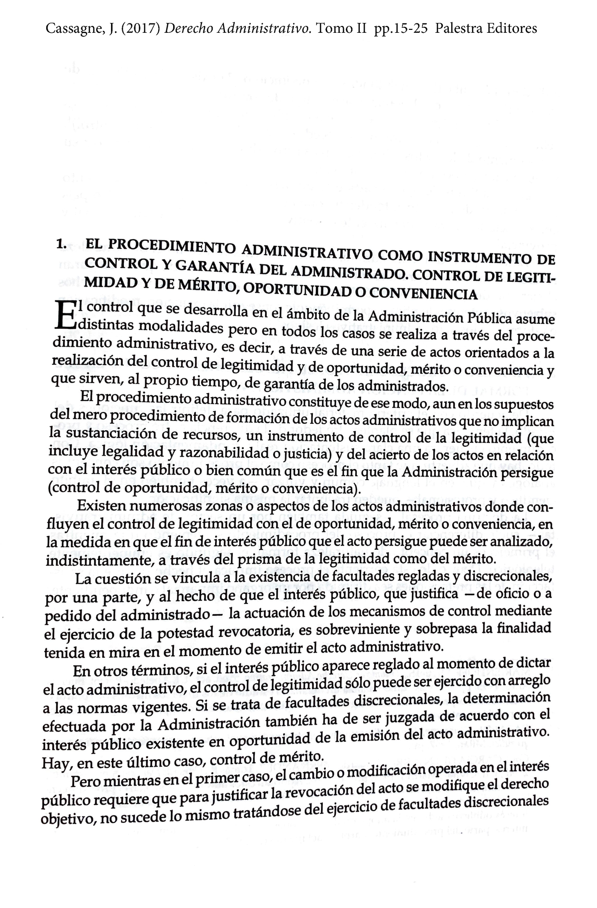 Lectura El Procedimiento Administrativo Juan Carlos Cassagne - 1. EL ...