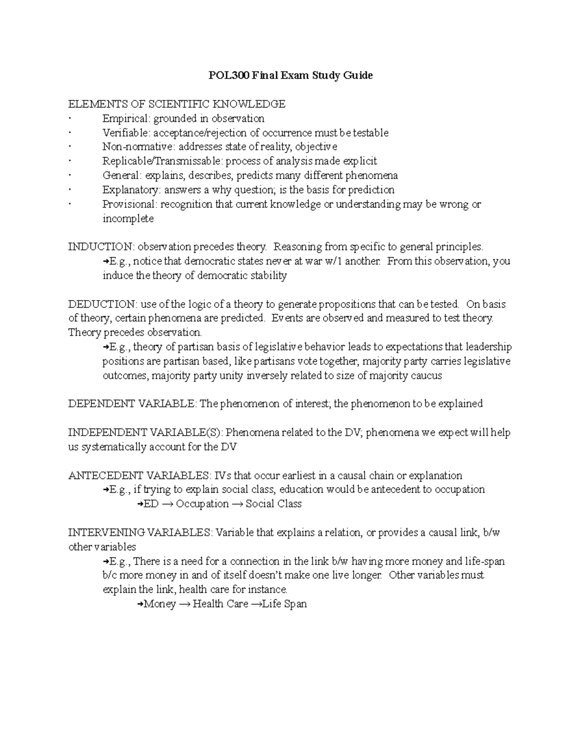 Final Exam Study Guide - POL300 Final Exam Study Guide ELEMENTS OF ...