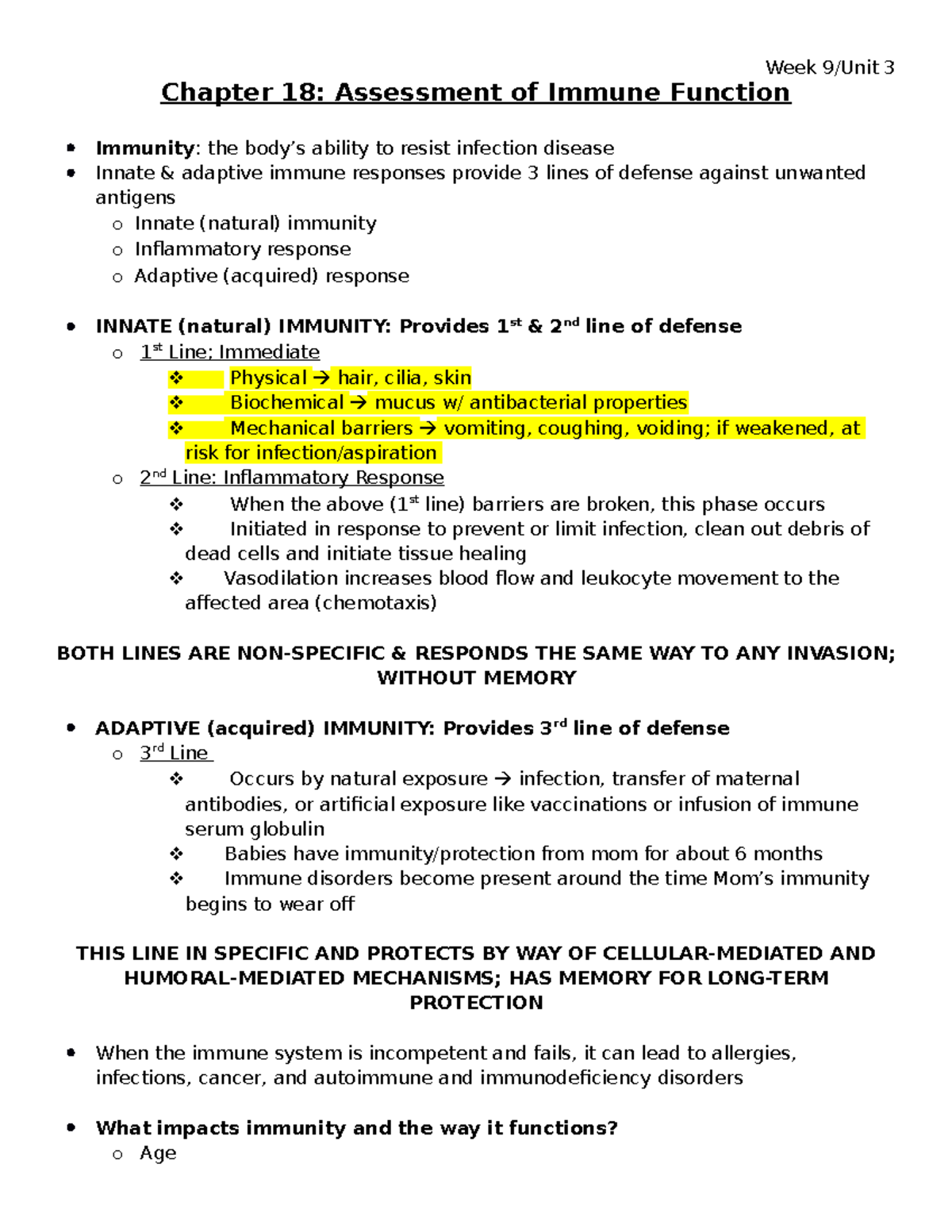 Immunity Ch. 18/19 - Chapter 18: Assessment of Immune Function Immunity ...