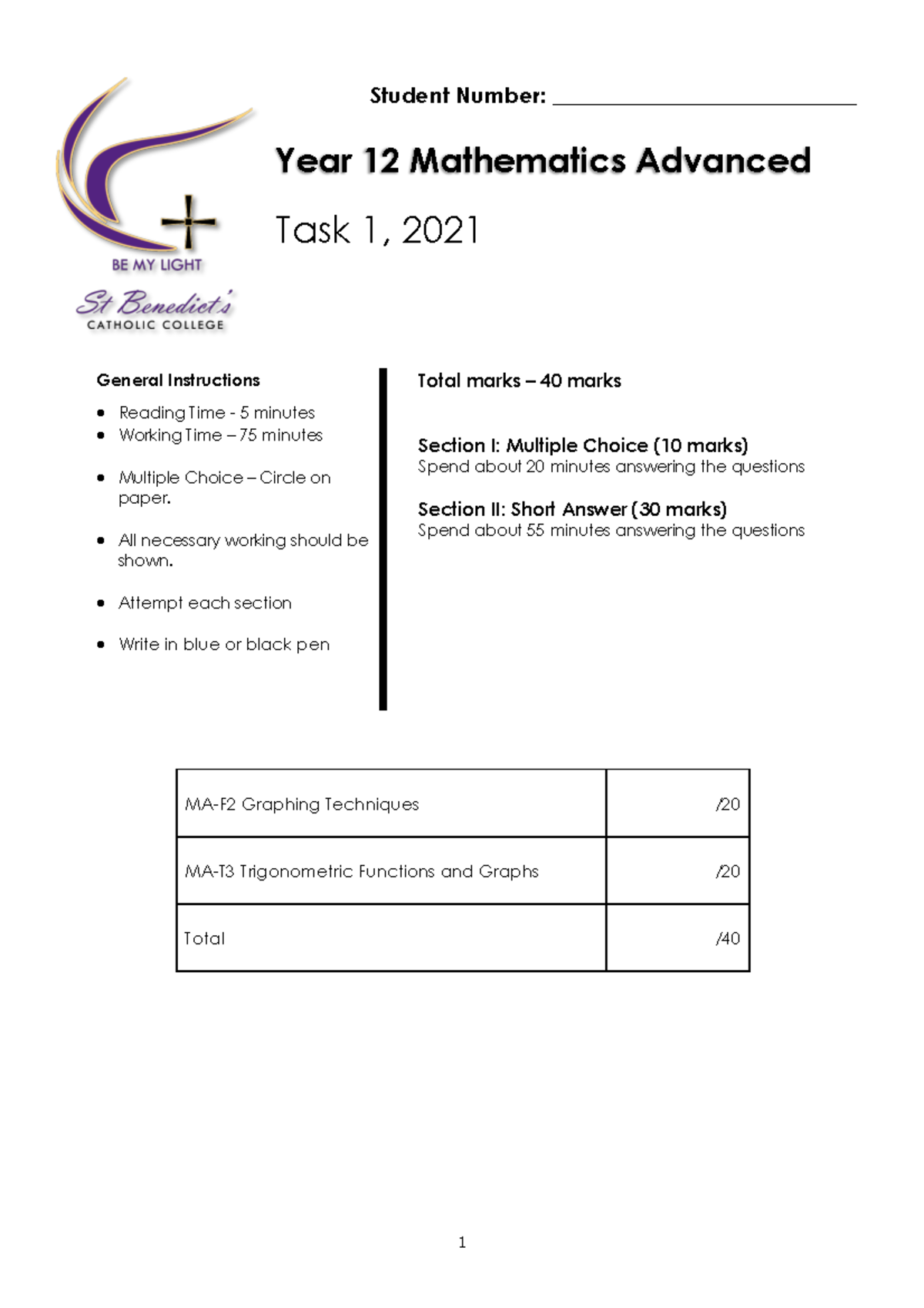 Maths Chapter Reviews - Year 1 2 Mathematics Advanced Task 1 , 20 21 MA ...