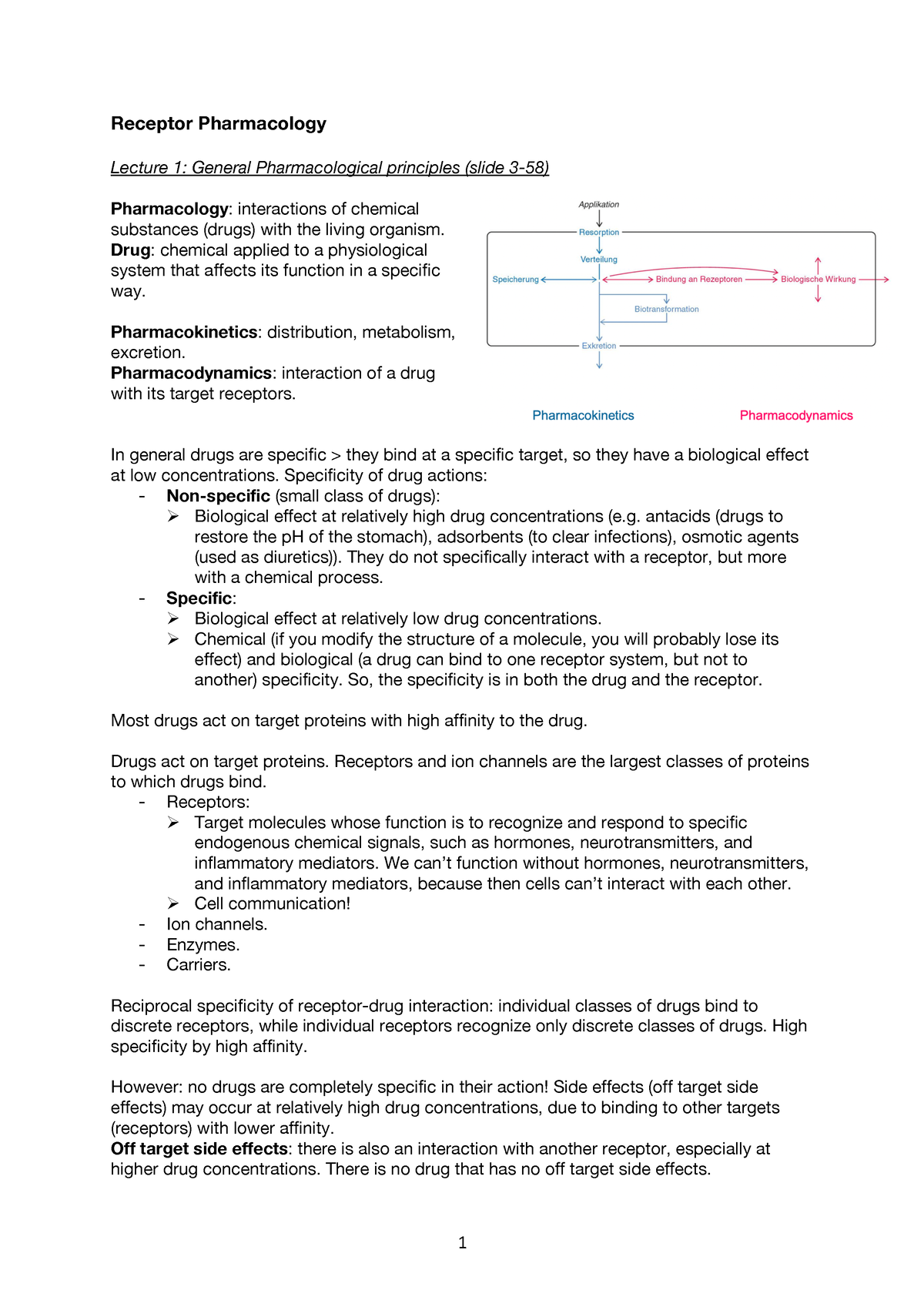 Receptor Pharmacology Summary - Receptor Pharmacology Lecture 1 ...